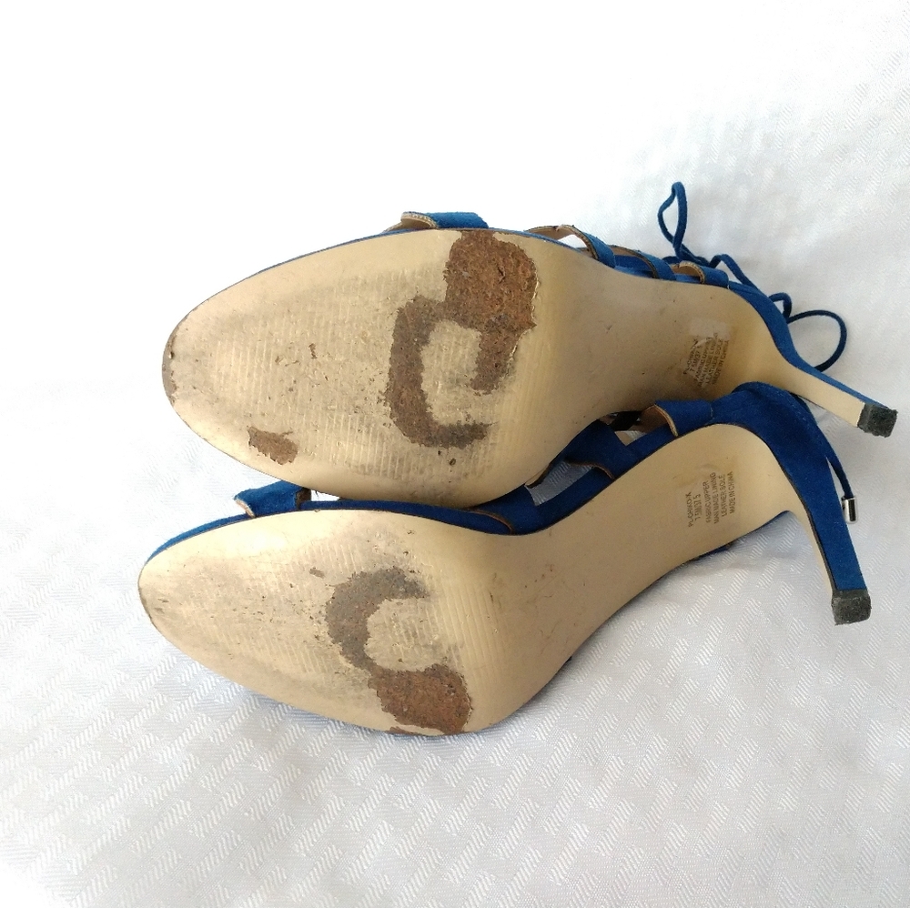 BCBGeneration Heels Shoes CHIKO Blue Suede Strappy Gladiator Size 7.5 M - Picture 6 of 10